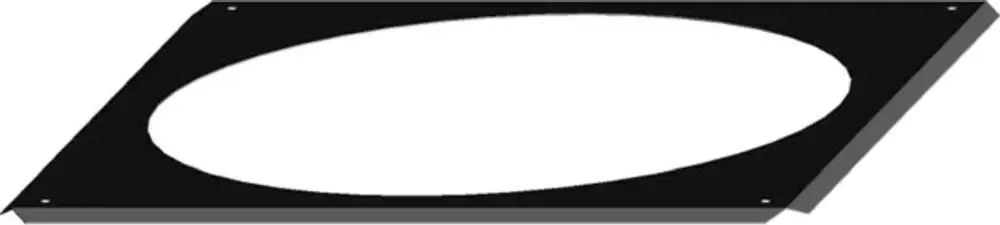 Schwarze Mauerblende mit ovalem Ausschnitt, zum Beispiel von Wolf, für DN300 Anwendung, auf flacher Oberfläche dargestellt. Hart und robust im Design.